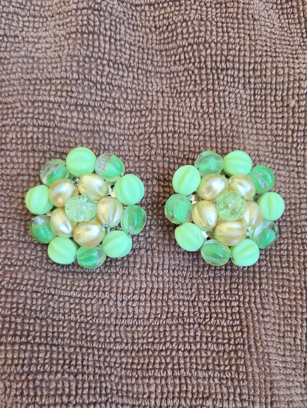 Vintage West Germany Green Beaded Clip-on Earrings